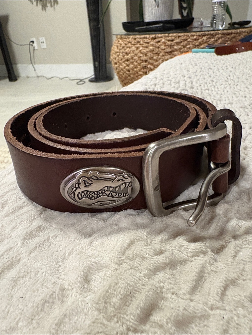 ZEP-PRO 38- Men's Dark Brown Leather Belt with Silver Crocodile Emblem